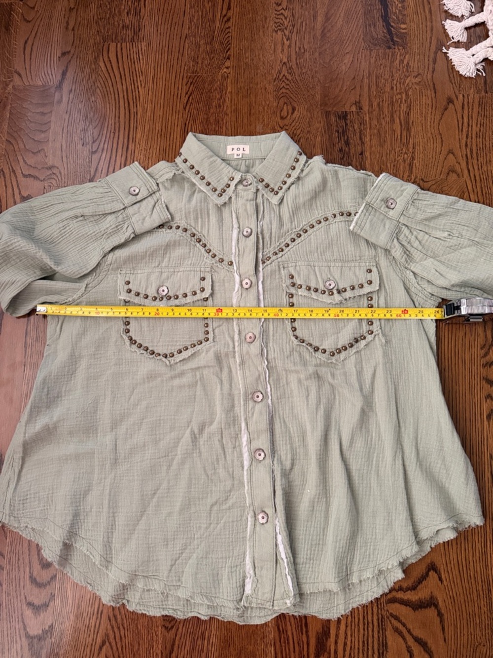 POL Mint Green gauze Studded Button-Up Shirt medium - Picture 12 of 13